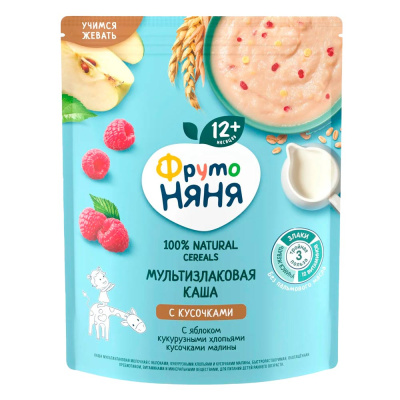 Каша молочная мультизлаковая с яблоком хлопьями и малиной 200 г от 12 месяцев ФрутоНяня 1